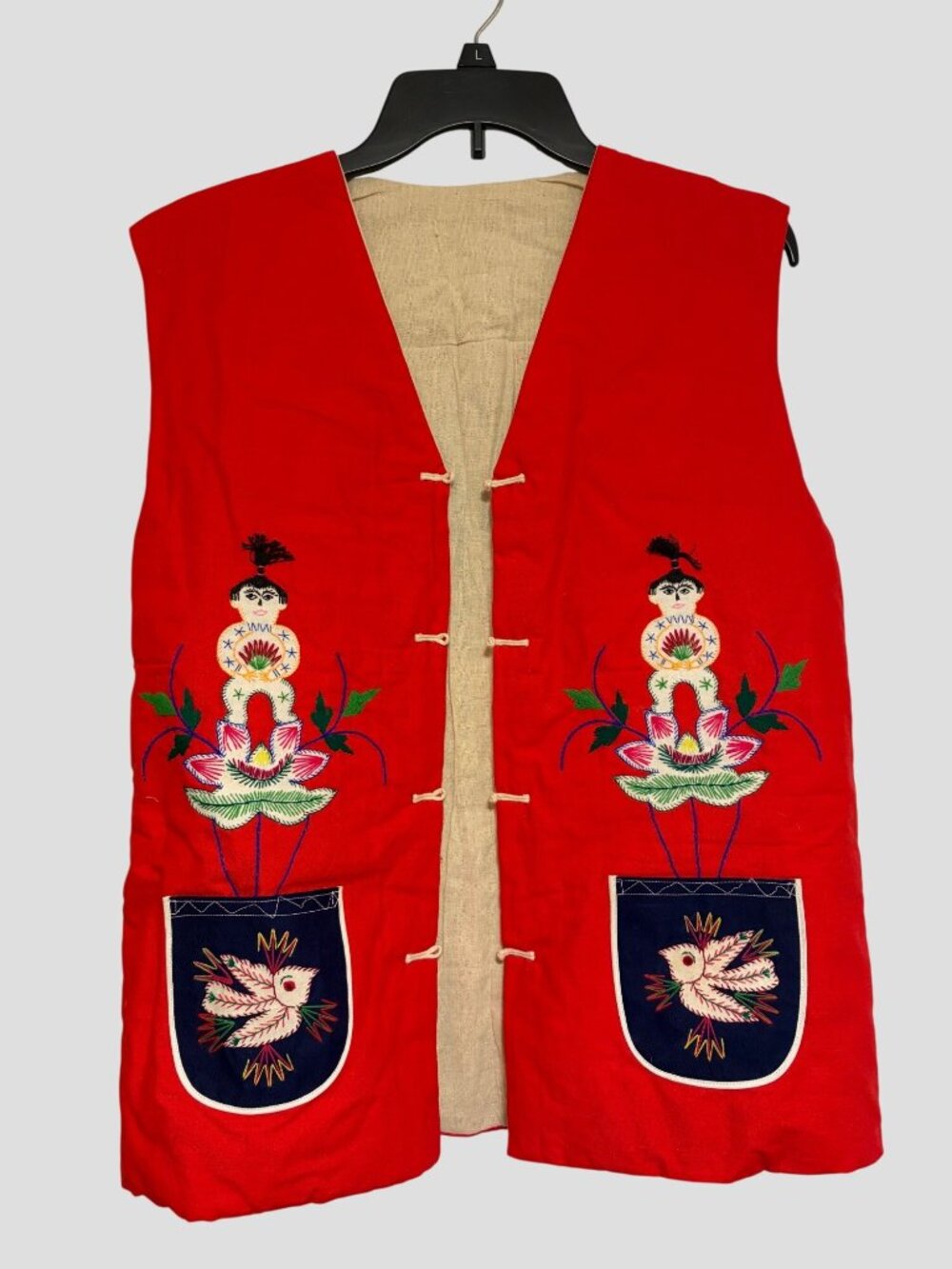 Vintage Chinese Folk Art Embroidered Patchwork Animal Vest Handmade Red Boho Art
